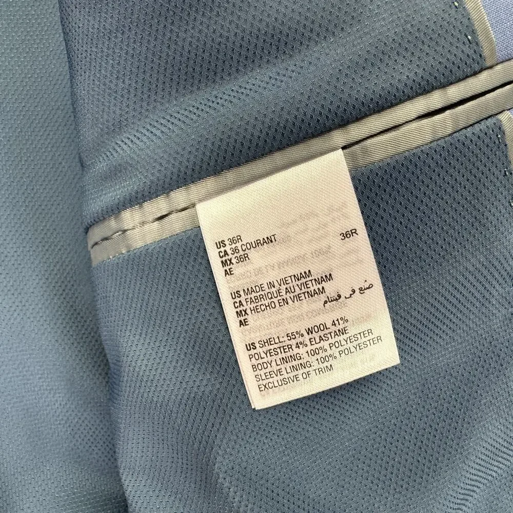 Bar III Mens Slim Fit Wool Blend Power Stretch Suit Jacket Light Blue 36R